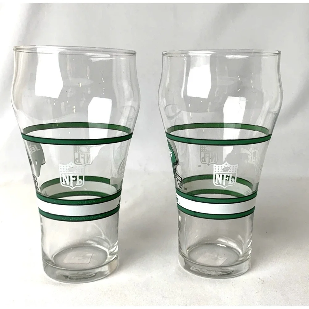 New York Jets NFL Drinking Glass Coca Cola Set of 2